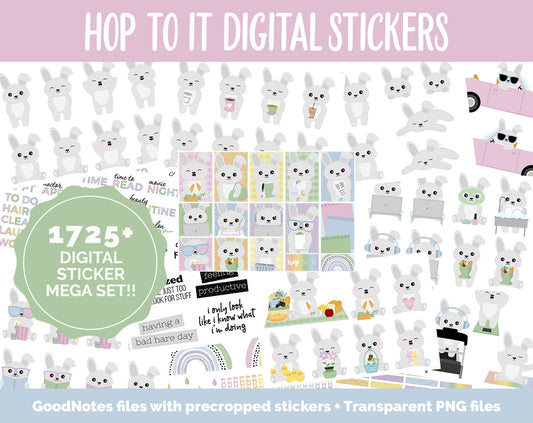 Hop to It Digital Sticker Mega Bundle | GoodNotes & iPad | April, Rabbit, Bunny, Easter, Goals, Activities, Travel, Adulting, Tasks