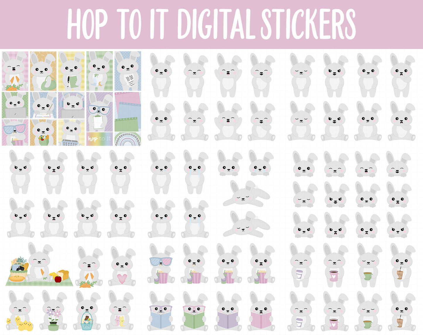 Hop to It Digital Sticker Mega Bundle | GoodNotes & iPad | April, Rabbit, Bunny, Easter, Goals, Activities, Travel, Adulting, Tasks