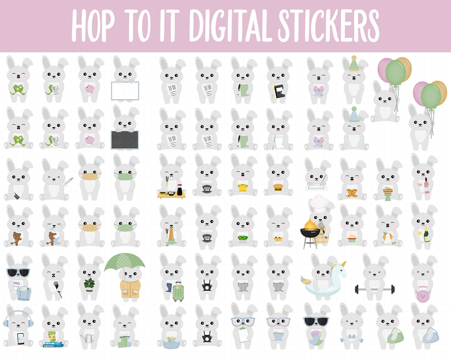 Hop to It Digital Sticker Mega Bundle | GoodNotes & iPad | April, Rabbit, Bunny, Easter, Goals, Activities, Travel, Adulting, Tasks