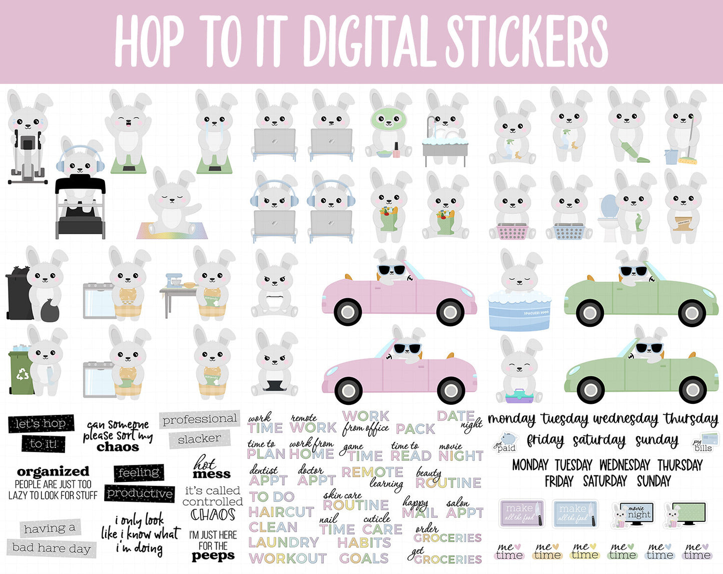 Hop to It Digital Sticker Mega Bundle | GoodNotes & iPad | April, Rabbit, Bunny, Easter, Goals, Activities, Travel, Adulting, Tasks