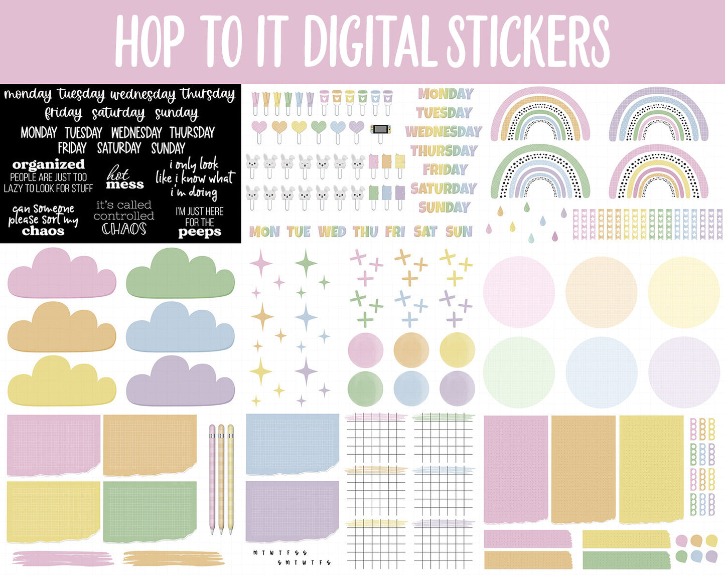 Hop to It Digital Sticker Mega Bundle | GoodNotes & iPad | April, Rabbit, Bunny, Easter, Goals, Activities, Travel, Adulting, Tasks