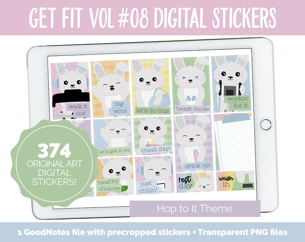 Get Fit Vol #08 Digital Stickers | GoodNotes & iPad | Fitness, Health, Self-Care, Workout | Hop to It