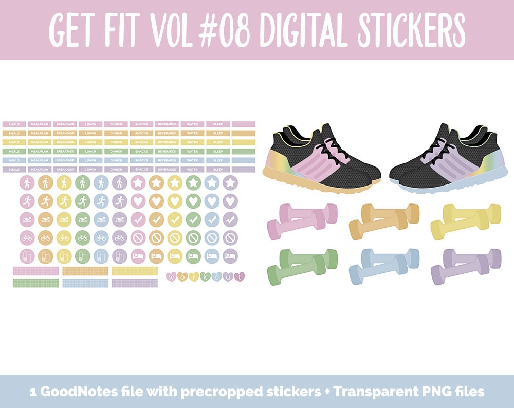 Get Fit Vol #08 Digital Stickers | GoodNotes & iPad | Fitness, Health, Self-Care, Workout | Hop to It