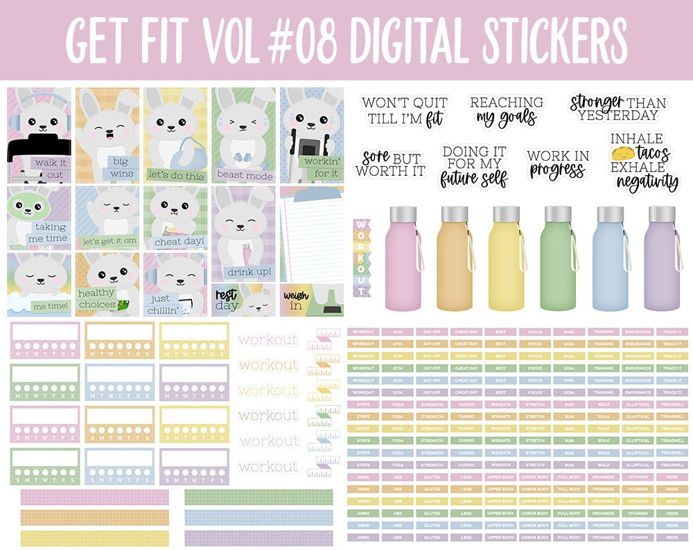 Get Fit Vol #08 Digital Stickers | GoodNotes & iPad | Fitness, Health, Self-Care, Workout | Hop to It