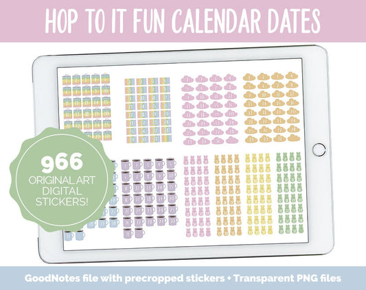 Hop to It Fun Calendar Date Digital Stickers | GoodNotes, iPad and Android