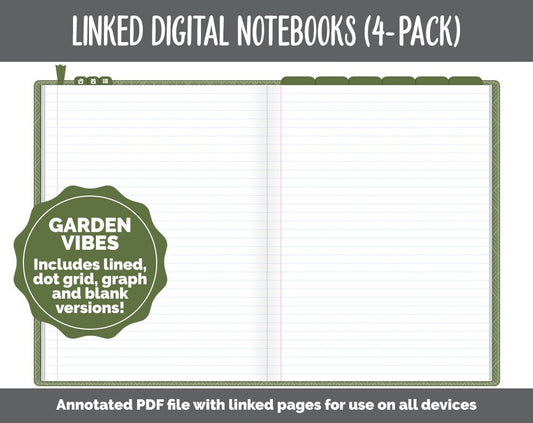 Linked Digital Notebooks 4- Pack | Garden Vibes Theme | GoodNotes, iPad & Android