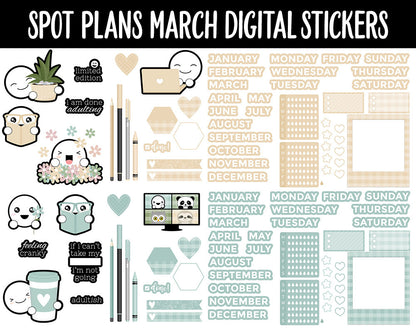 Spot Plans March Digital Stickers | GoodNotes, iPad and Android | Plants, Sassy, Spring, Adulting, Planning