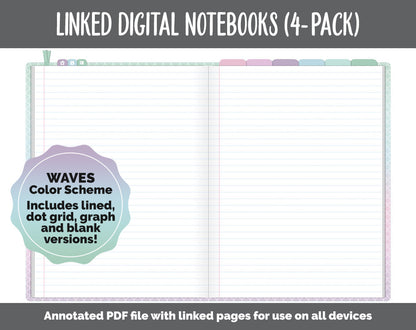 Linked Digital Notebooks 4- Pack | Waves Theme | GoodNotes, iPad & Android