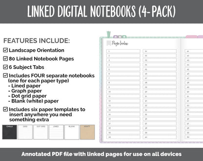 Linked Digital Notebooks 4- Pack | Waves Theme | GoodNotes, iPad & Android
