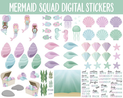 Mermaid Squad Digital Sticker Mega Bundle | GoodNotes & iPad | May, Ocean, Pastel, Activities, Goals, Tasks