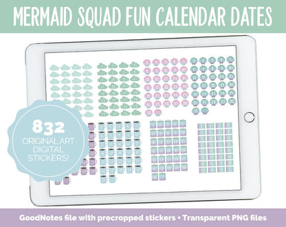 Mermaid Squad Fun Calendar Date Digital Stickers | GoodNotes, iPad and Android