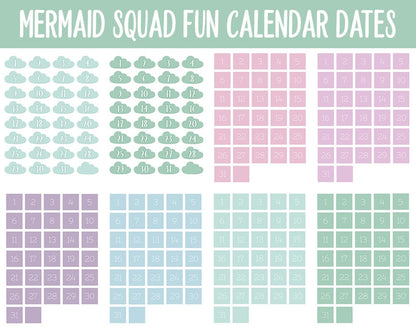 Mermaid Squad Fun Calendar Date Digital Stickers | GoodNotes, iPad and Android