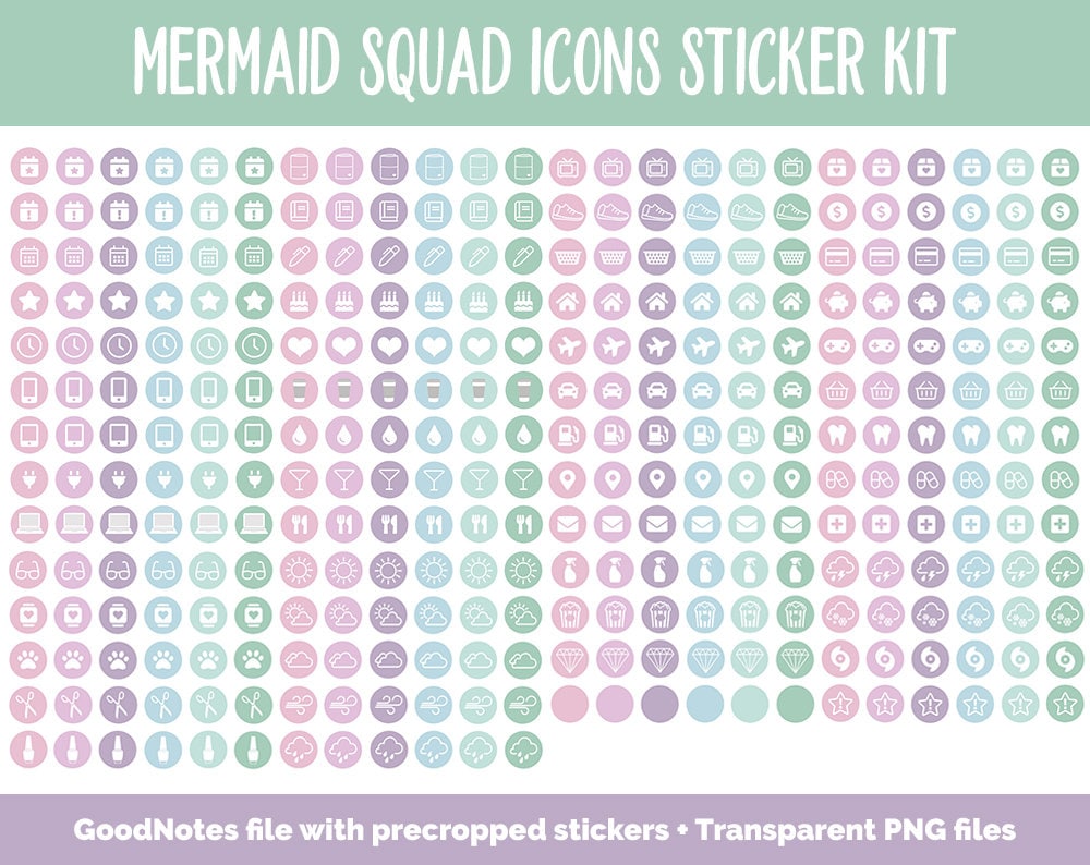 Mermaid Squad Icon Digital Planner Stickers | GoodNotes, iPad and Android | Icons, Life, Weather, Everyday