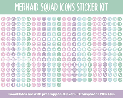 Mermaid Squad Icon Digital Planner Stickers | GoodNotes, iPad and Android | Icons, Life, Weather, Everyday