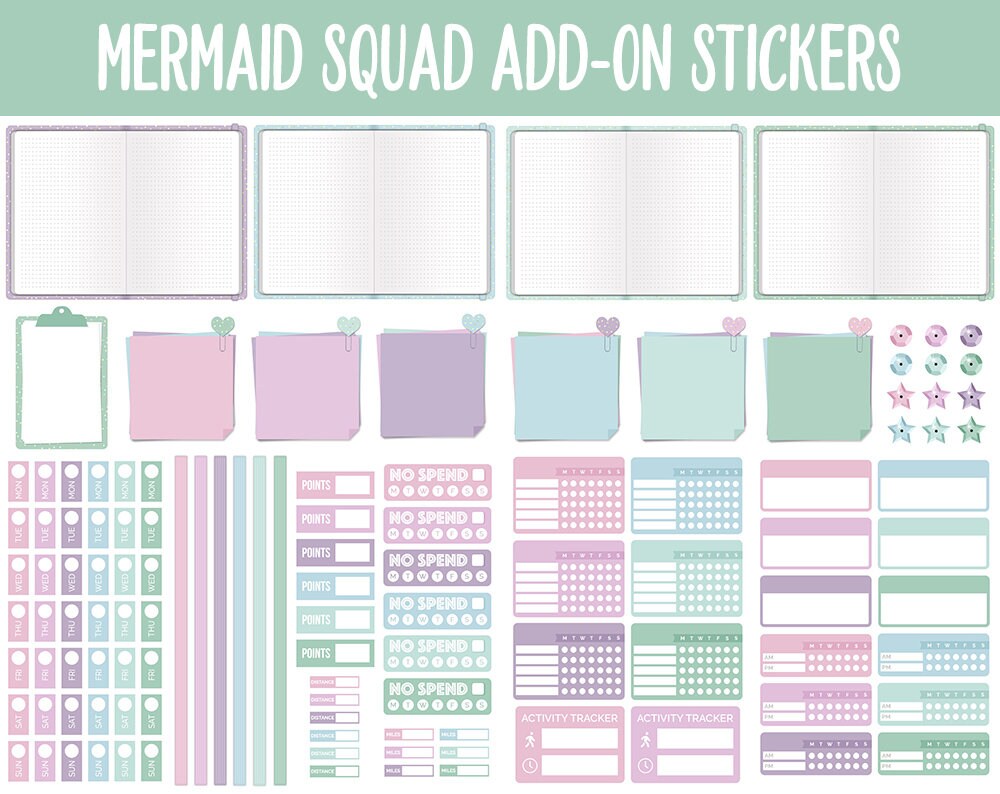 Mermaid Squad Add-On Digital Stickers | GoodNotes & iPad | Trackers, Budget, Fitness, Health, Habits