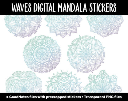 Waves Mandala Digital Planner Stickers | GoodNotes, iPad and Android | Gradient, Ombre, Coloring