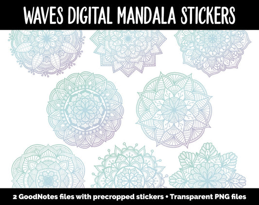 Waves Mandala Digital Planner Stickers | GoodNotes, iPad and Android | Gradient, Ombre, Coloring