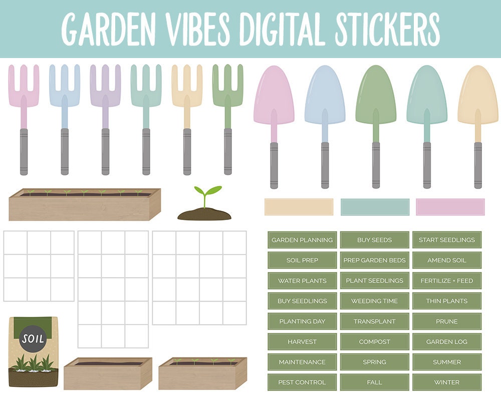 Garden Vibes Digital Stickers | GoodNotes & iPad | Gardening, Planting, Harvest, Tasks