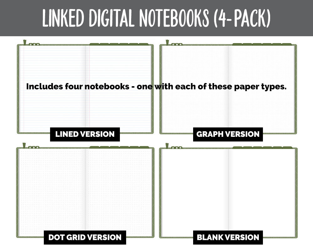 Linked Digital Notebooks 4- Pack | Garden Vibes Theme | GoodNotes, iPad & Android