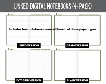 Linked Digital Notebooks 4- Pack | Garden Vibes Theme | GoodNotes, iPad & Android