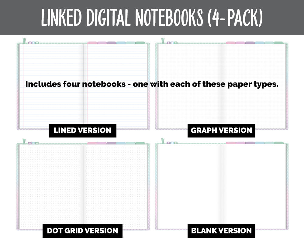 Linked Digital Notebooks 4- Pack | Waves Theme | GoodNotes, iPad & Android