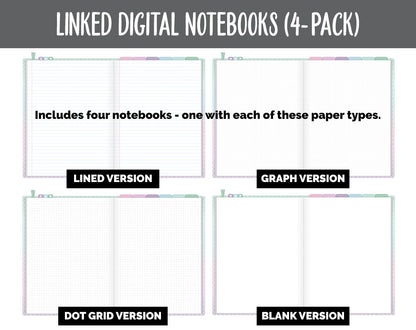 Linked Digital Notebooks 4- Pack | Waves Theme | GoodNotes, iPad & Android