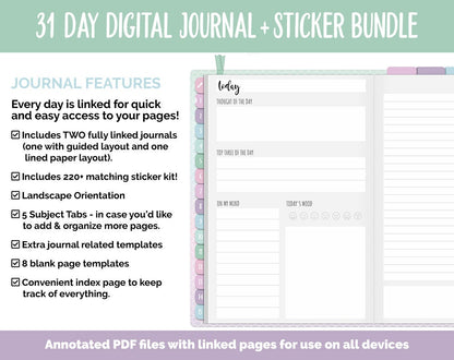 31 Day Digital Journal + Sticker Bundle | Waves Theme