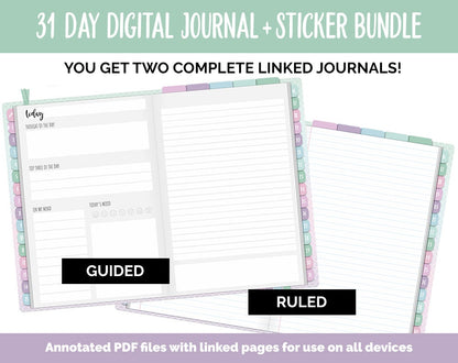 31 Day Digital Journal + Sticker Bundle | Waves Theme