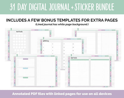 31 Day Digital Journal + Sticker Bundle | Waves Theme