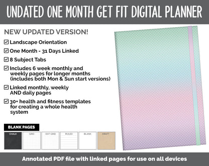 NEW! Undated Get Fit One Month Digital Planner | Waves Theme - Best Health Edition | GoodNotes, iPad & Android | Fitness, Self-Care