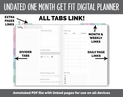 NEW! Undated Get Fit One Month Digital Planner | Waves Theme - Best Health Edition | GoodNotes, iPad & Android | Fitness, Self-Care