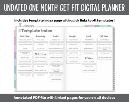 NEW! Undated Get Fit One Month Digital Planner | Waves Theme - Best Health Edition | GoodNotes, iPad & Android | Fitness, Self-Care