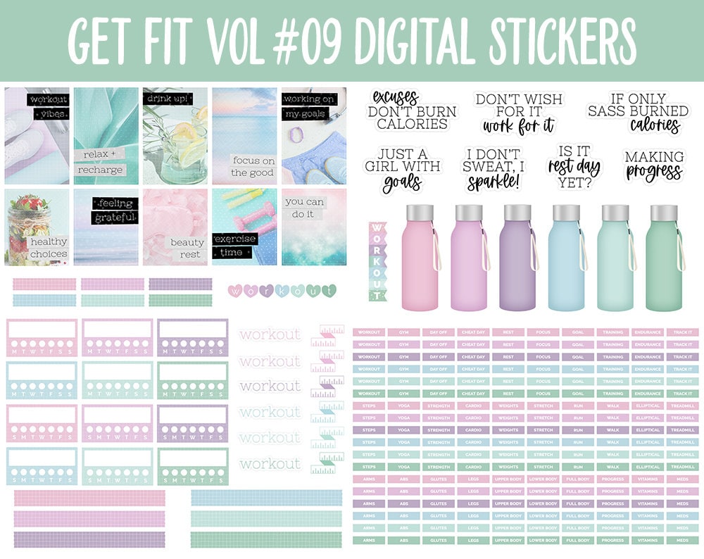 Get Fit Vol #09 Digital Stickers | GoodNotes & iPad | Fitness, Health, Self-Care, Workout | Mermaid Squad