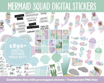 Mermaid Squad Digital Sticker Mega Bundle | GoodNotes & iPad | May, Ocean, Pastel, Activities, Goals, Tasks