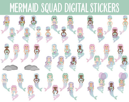 Mermaid Squad Digital Sticker Mega Bundle | GoodNotes & iPad | May, Ocean, Pastel, Activities, Goals, Tasks