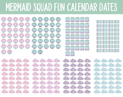 Mermaid Squad Fun Calendar Date Digital Stickers | GoodNotes, iPad and Android
