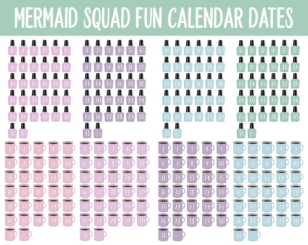 Mermaid Squad Fun Calendar Date Digital Stickers | GoodNotes, iPad and Android