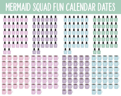 Mermaid Squad Fun Calendar Date Digital Stickers | GoodNotes, iPad and Android