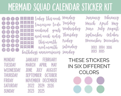 Mermaid Squad Calendar Essentials Digital Planner Stickers | GoodNotes, iPad and Android | Dates, Days of the Week, Months