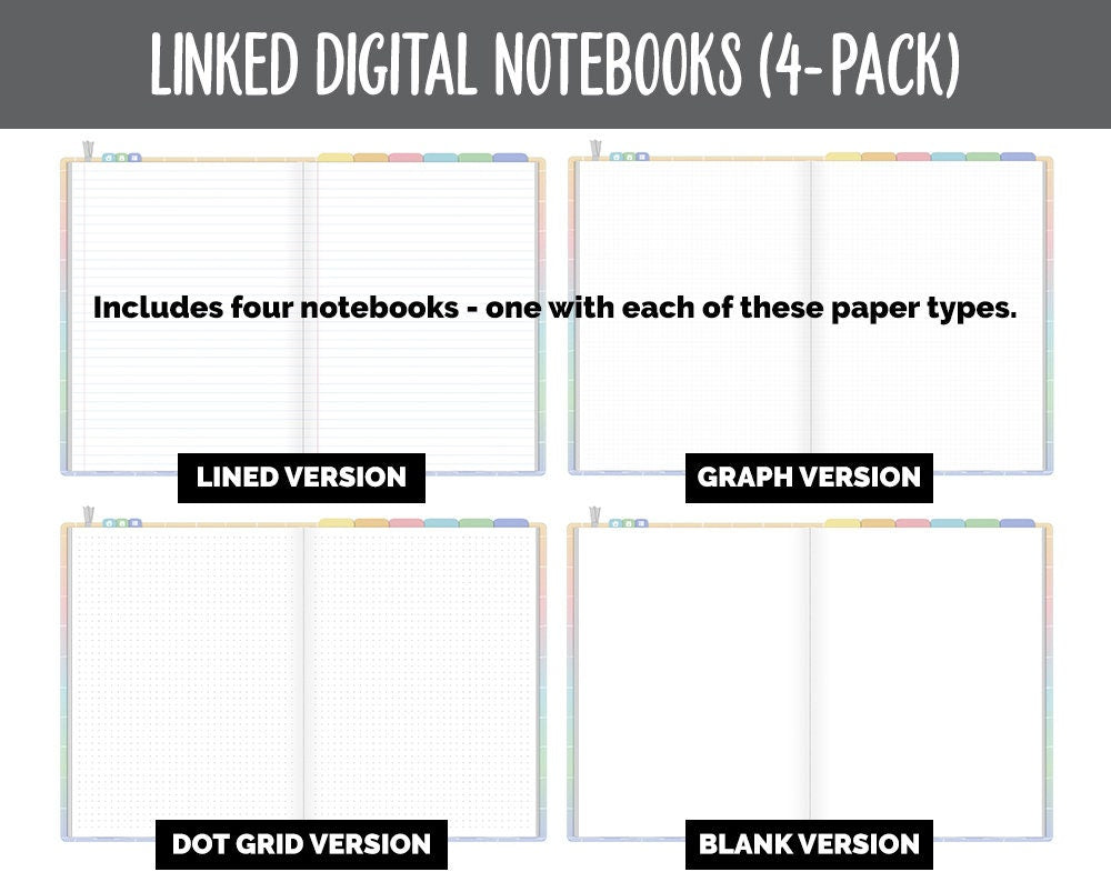 Linked Digital Notebooks 4- Pack | Daydream Theme | GoodNotes, iPad & Android