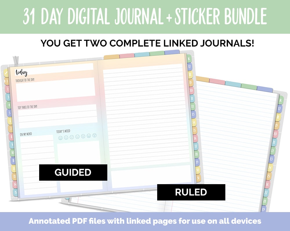 31 Day Digital Journal + Sticker Bundle | Daydream Theme