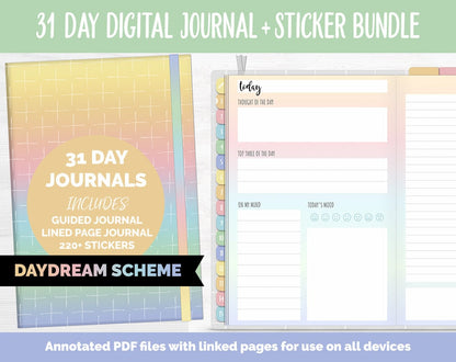 31 Day Digital Journal + Sticker Bundle | Daydream Theme