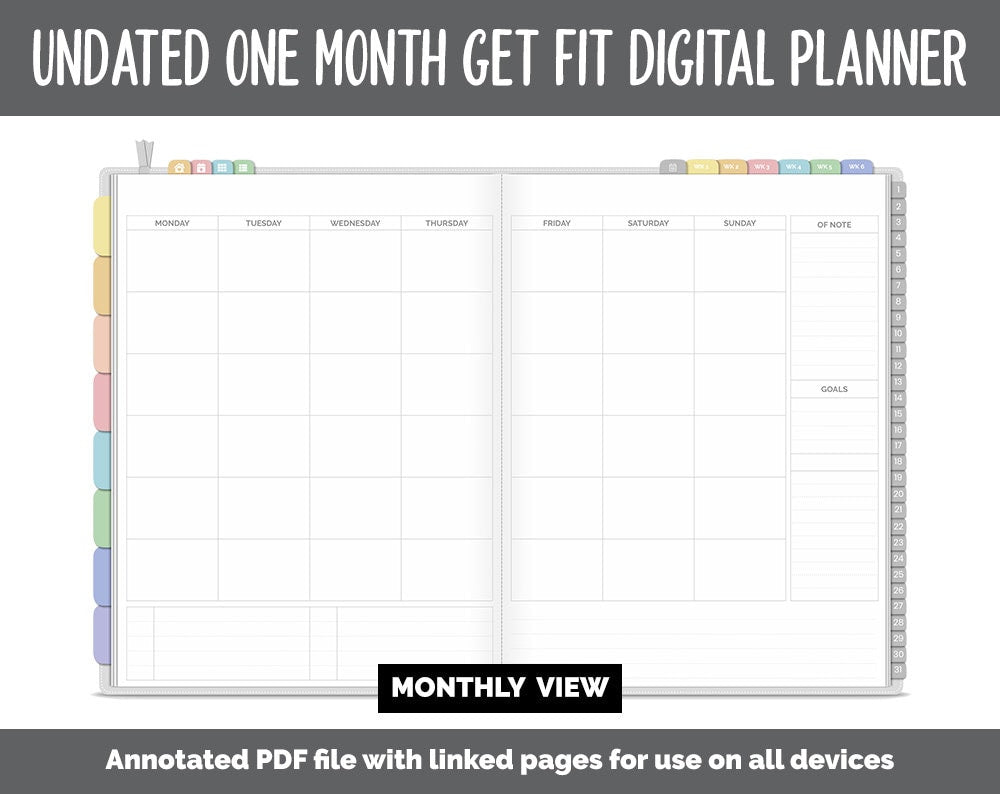 NEW! Undated Get Fit One Month Digital Planner | Daydream Theme - Best Health Edition | GoodNotes, iPad & Android | Fitness, Self-Care