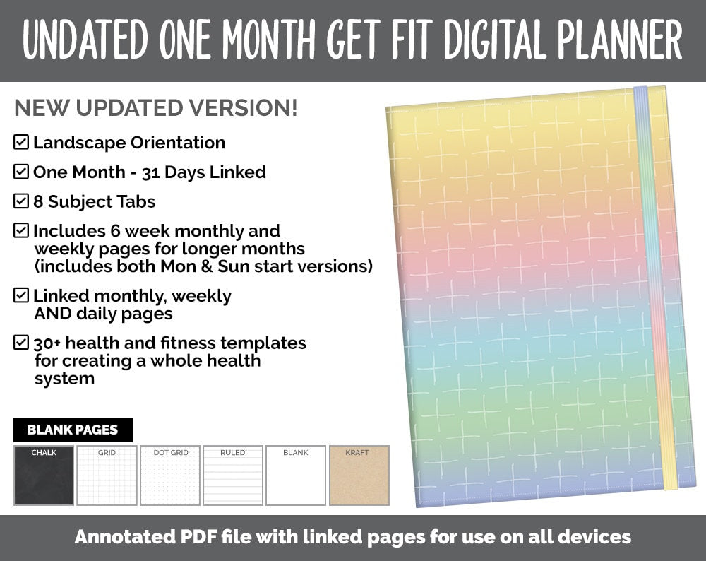 NEW! Undated Get Fit One Month Digital Planner | Daydream Theme - Best Health Edition | GoodNotes, iPad & Android | Fitness, Self-Care