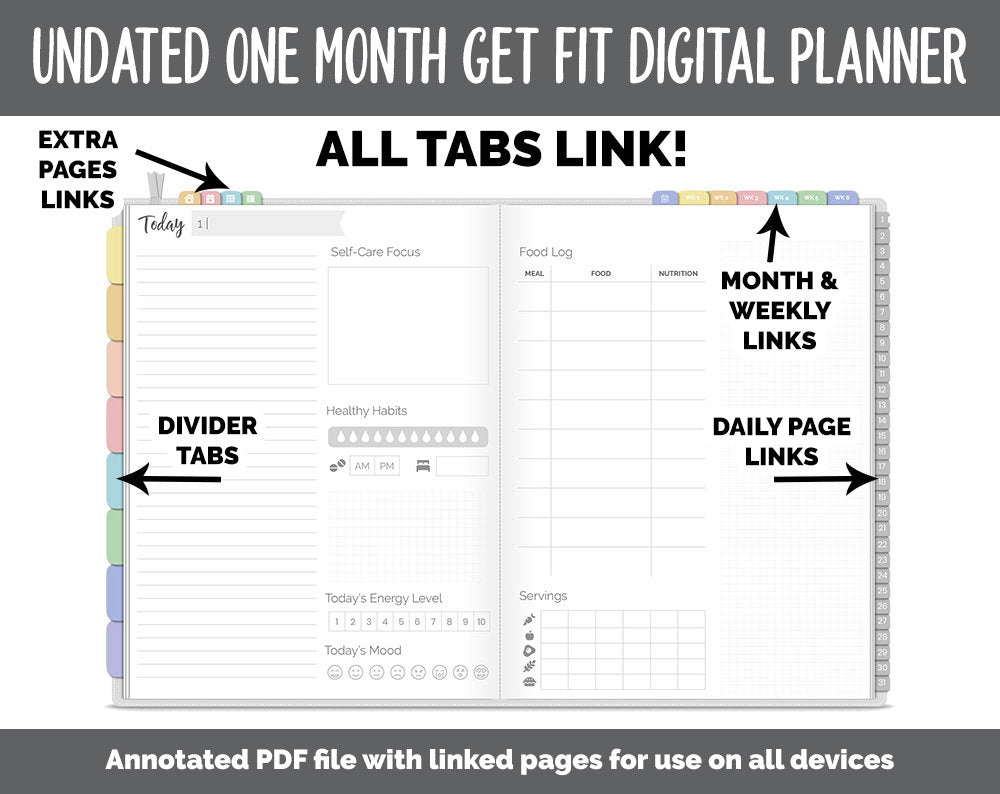 NEW! Undated Get Fit One Month Digital Planner | Daydream Theme - Best Health Edition | GoodNotes, iPad & Android | Fitness, Self-Care