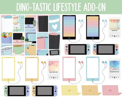 Dino-tastic Lifestyle Add-On Digital Stickers | GoodNotes & iPad | TV, Playlist, Travel, Reading, Work, Groceries