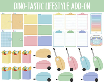 Dino-tastic Lifestyle Add-On Digital Stickers | GoodNotes & iPad | TV, Playlist, Travel, Reading, Work, Groceries