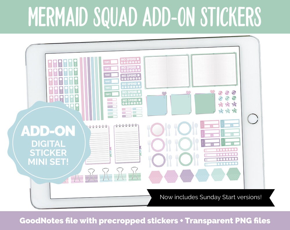 Mermaid Squad Add-On Digital Stickers | GoodNotes & iPad | Trackers, Budget, Fitness, Health, Habits