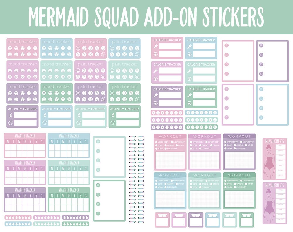 Mermaid Squad Add-On Digital Stickers | GoodNotes & iPad | Trackers, Budget, Fitness, Health, Habits