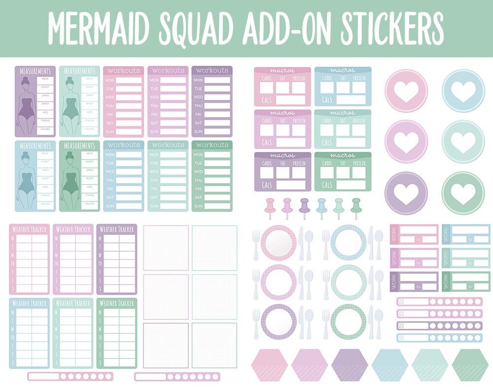 Mermaid Squad Add-On Digital Stickers | GoodNotes & iPad | Trackers, Budget, Fitness, Health, Habits
